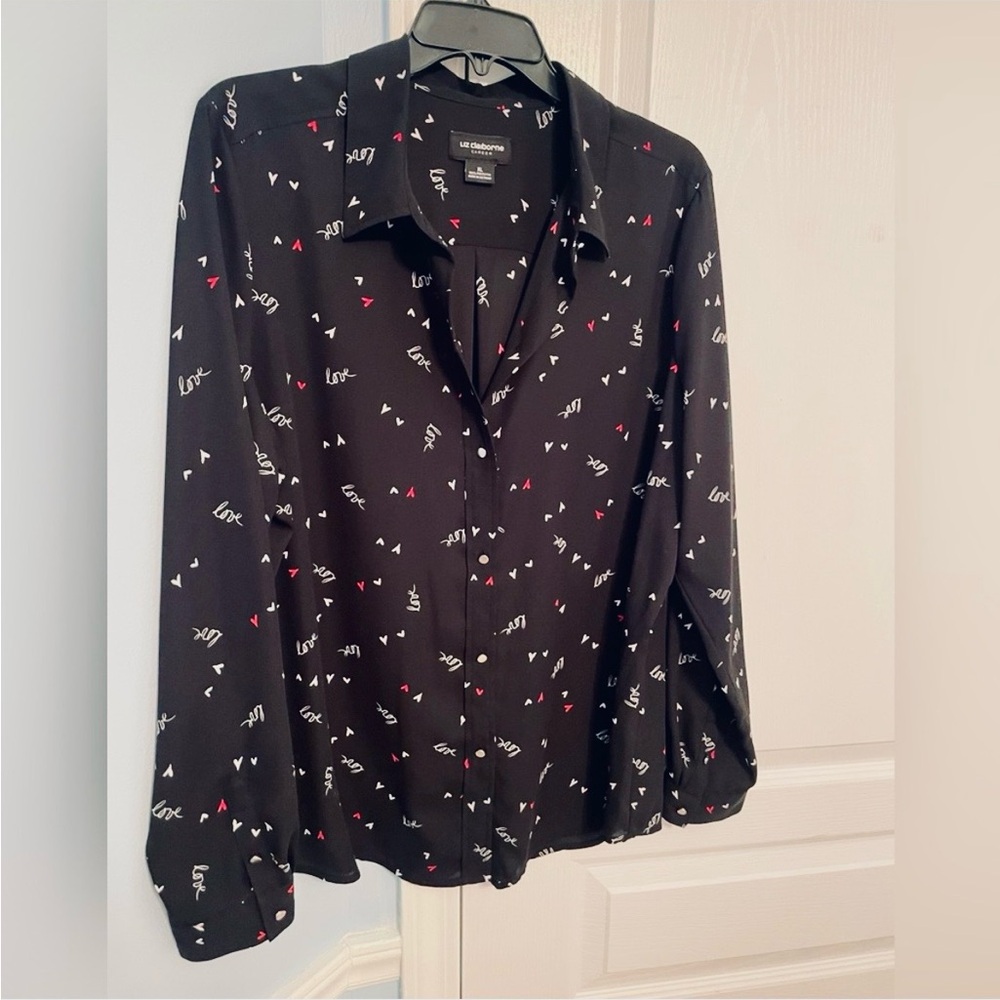Liz Claiborne ‘Love’ Hearts Blouse XL